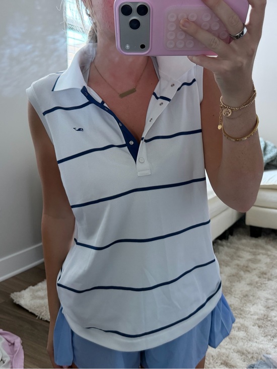 Vineyard Vines Tops - Vineyard Vines White Sleeveless Polo with Navy Stripes